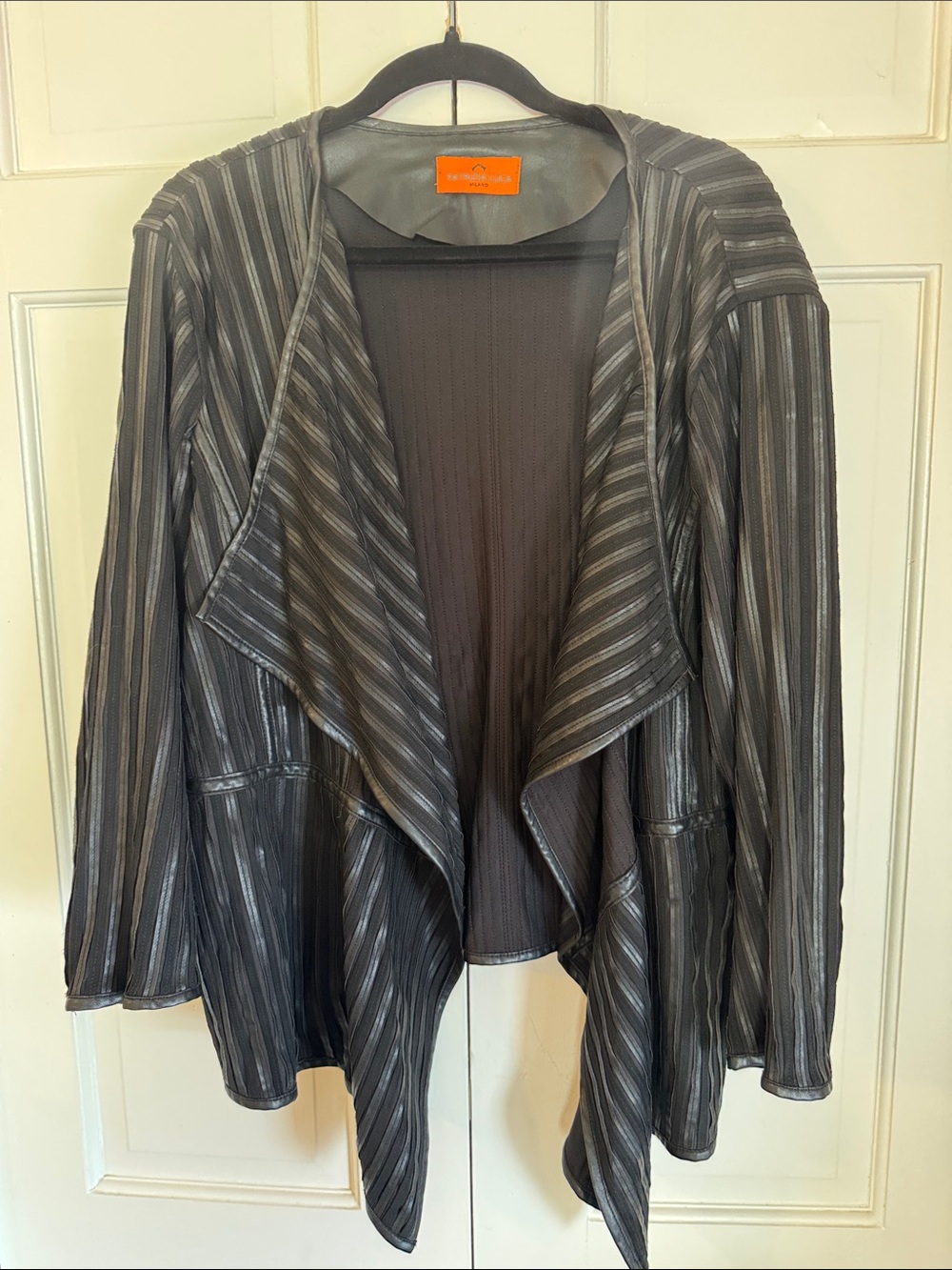 Draped Patriza Luca EUC Asymmetric Faux Leather Waterfall Jacket Black